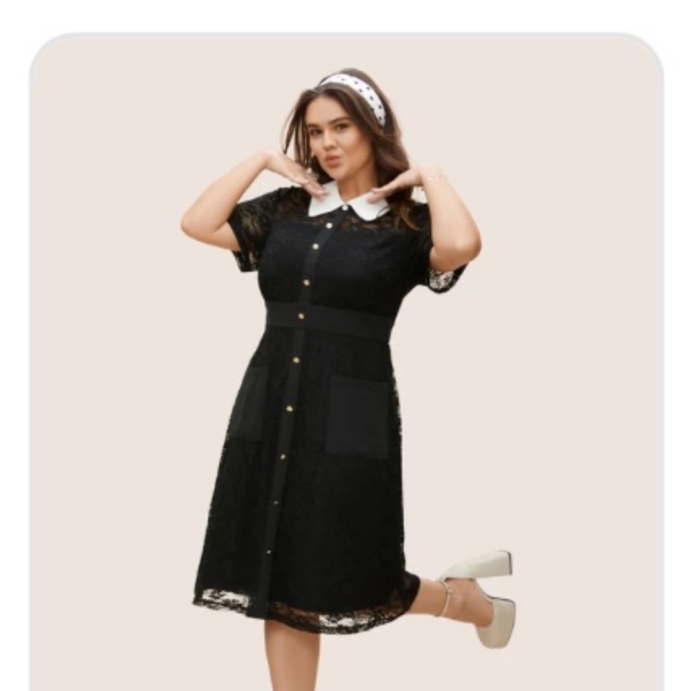 BloomChic Black & White Midi Dress – Contrast Collar | Size M / 10